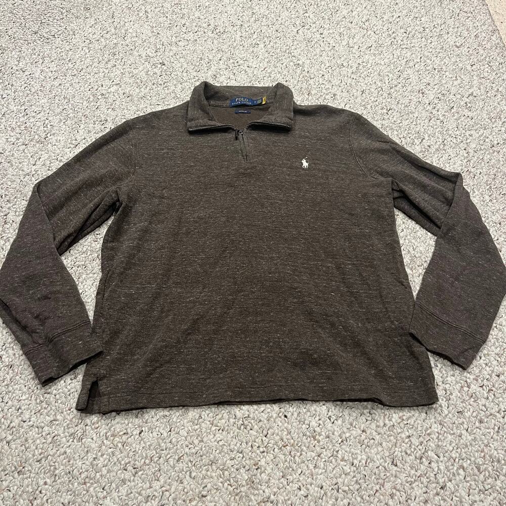Polo Ralph Lauren Estate Rib 1/4 Zip Sweater M Brown Preppy Classic Casual